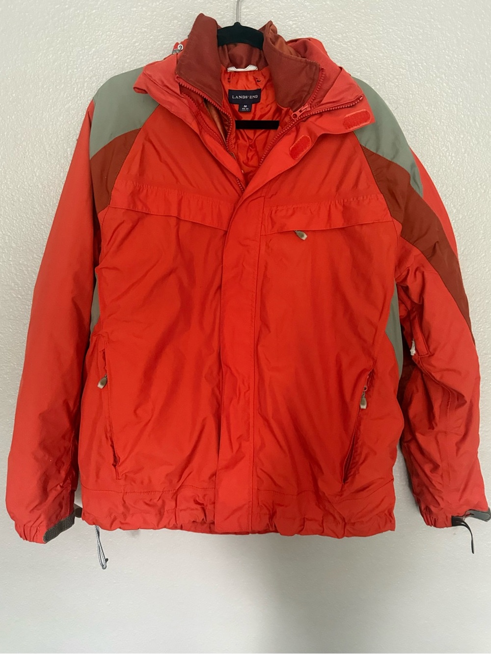 Lands End Mens M 3 in 1 Squall Parka Jacket Rust Orange Ski Coat Removable Liner